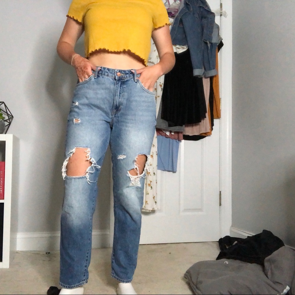 forever 21 high waisted distressed boyfriend jeans